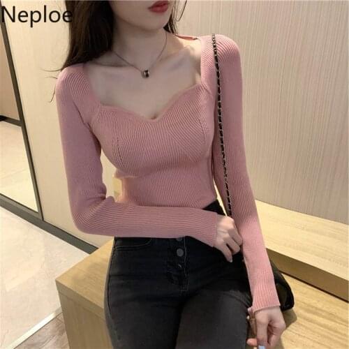 Neploe Sweaters Women V-neck Slim Knit Cropped Pullovers 2021 Spring Clothes Sexy Lady Fashion Sweet Jumper Tops Sueter Mujer