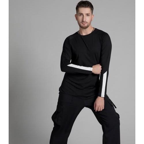 Long Sleeve Ballroom Dance Tops Black Latin Practice Wear For Men Stage Costume Designer Clothes Tap Dance Wear JL3017