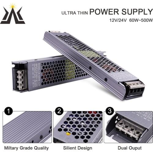 12V 24V Power Supply 60W 100W 200W 300W 400W 500W Ultra Thin Small Size LED Driver AC DC Transformer Converter for LED Strip