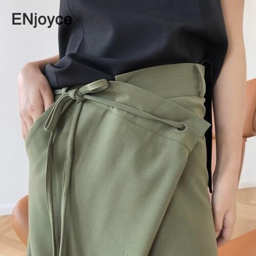 Womens Roped Long Skirts Korean Style Elegant Adjustable High Waist Female Irregular School Long Skirt 2020 New Fashion