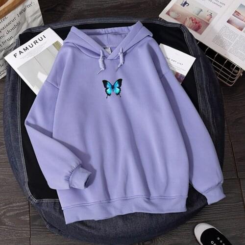 Winter Butterfly Print Graphics Hoodies for Girls Streetwear Hip Hop Sweatshirt Women Hipster Casual Hoody Korean Clothes