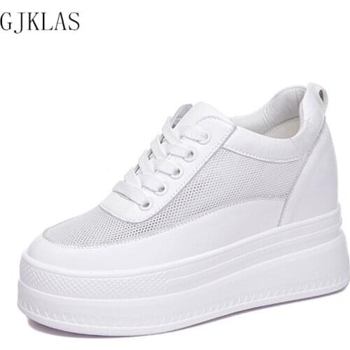 Real Leather Casual Wedges Shoes for Women Sneakers Casual Shoes Comfortable White Vulcanize Shoes Woman Sneakers on Platform