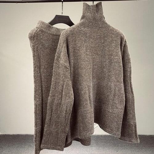 Winter Two Piece Outfits Set for Women Solid Color Knitted Sweater And Midi Skirt Sport Suit Activewear