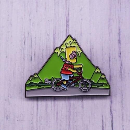 Bicycle Day Bart Hat Pin Badge cute cartoon brooch
