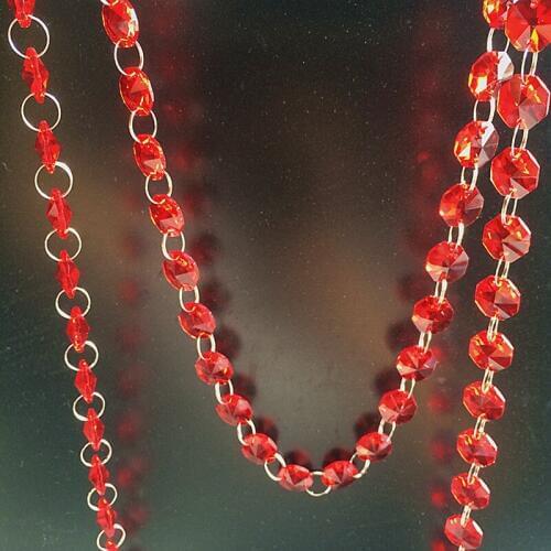 20M/lot Top Quality 14mm Red Octagon Crystal Beads Connected With 11mm Chrome RIngs For Crystal chandelier Garlands Decoration