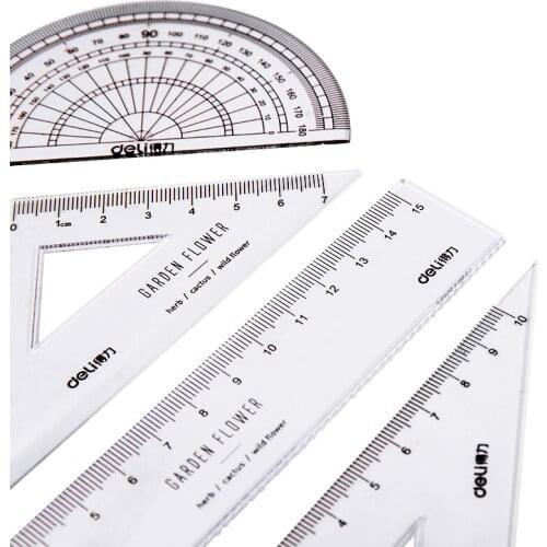 4pcs / set of Deli 72003 bouquet multifunctional drawing combination ruler + triangle protractor, student office supplies
