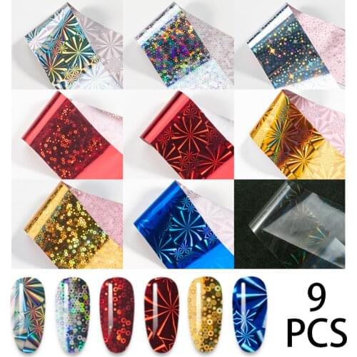 9 Pcs Nail Holographics Transfer Foil Gold Slider Shimmer Sticker For Wrap Adhesive Manicures DIY Decoration Set Nail Paper