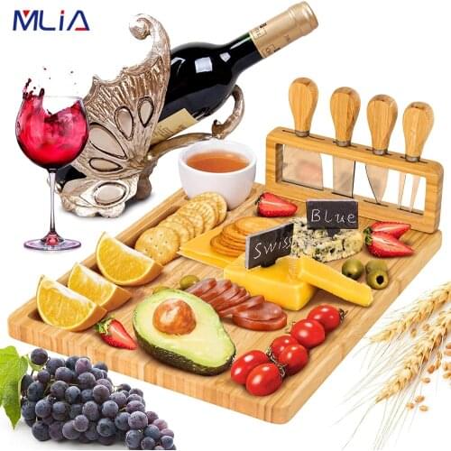 Bamboo Cheese Board Cheese Knife Cheese Slicer Fork Scoop Cut Kitchen Cooking Tools Bamboo Cutting Board Wood Cheeses Boards