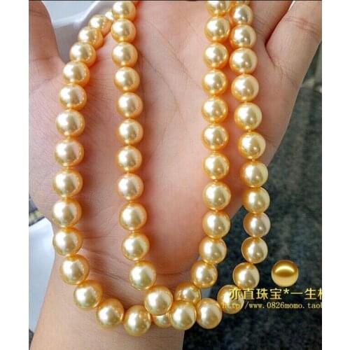 Noble women gift 32INCH GOLD CLASP HUGE natural AAA 8-9mm south seas gold pearl necklace 32inch