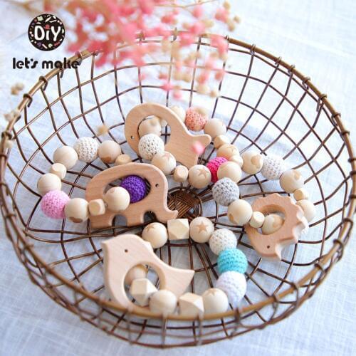 Lets Make Beech Hedgehog Crochet Beads Bracelets Rattles Sensory Baby Play Gym Nursing Accessories Stroller Baby Toys Rattles