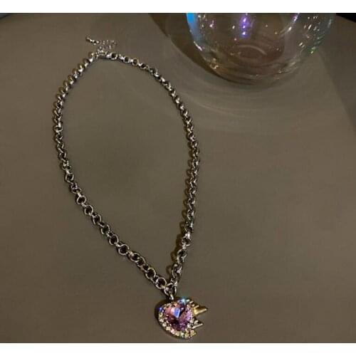Exknl Love Rhinestone Chain Pendant Choker Necklace Minimalist Link Thick 2021 Hip Hop Long Necklaces For Women Wedding Jewelry