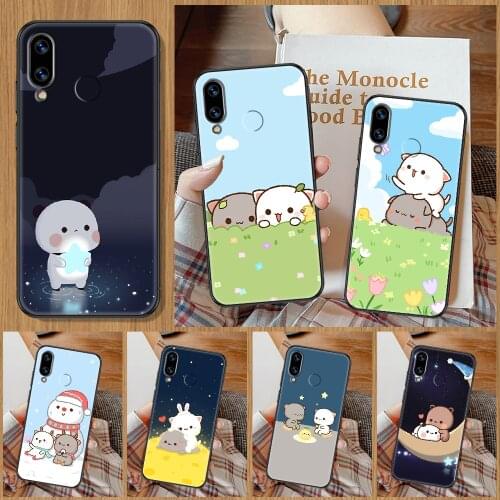 Cute Peach Cat Phone Case For Huawei Honor 6A 7A 7C 8A 8X 8 9 9X 10 10i 20 Lite Pro black pretty Etui luxury coque silicone