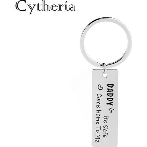 Daddy be safe key chains come home to me car key holder rings for father square message reminder key ring for workman driver dad