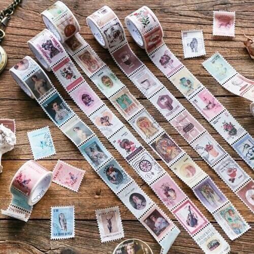 Vintage Post Nordic Washi Tape Retro Stamps Coffee Character Flower Decorative Adhesive Tape DIY Scrapbooking Sticker Label