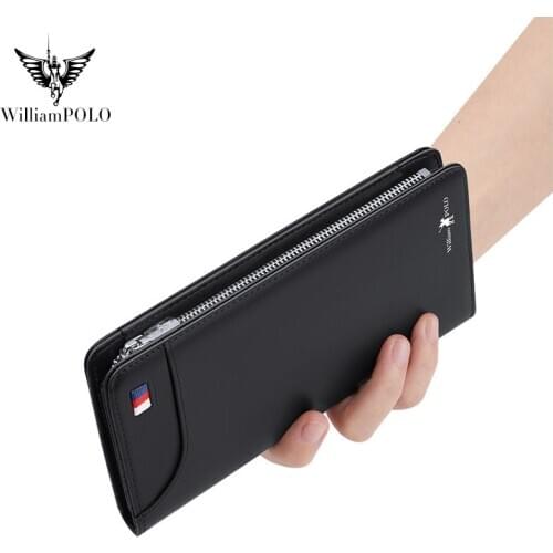WILLIAMPOLO new Multi-card mens long wallet leather zipper multifunctional high quality leather wallet large capacity handbag