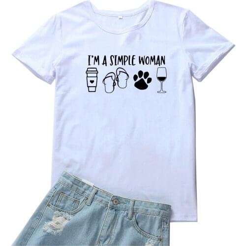 I'm A Simple Woman T Shirt Women Just Love Coffee and Wine Tshirt Women Casual Round Neck Women T-shirts Goth Graphic Tees