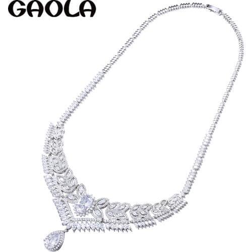 GAOLA New Arrival Luxury Clear Cubic Zirconia Flower Necklace Pendants for Women Fashion Jewelry GLN0348