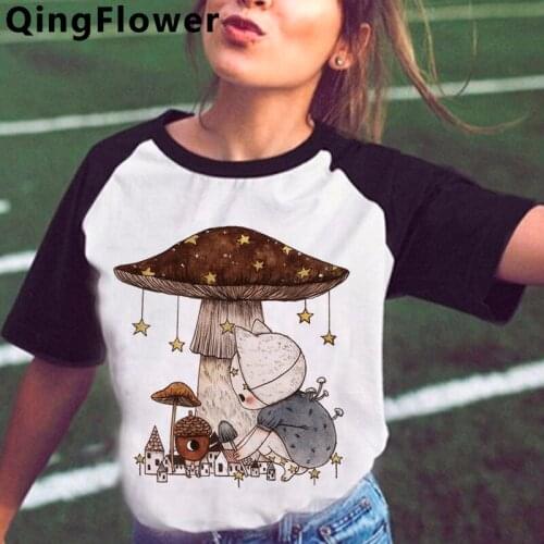 Mushroom top tees women kawaii ulzzang couple plus size summer top white t shirt