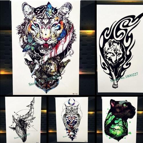 Brave Tiger Totem Temporary Tattoo Sticker Women Men Body Art Flash Tattoo, Water Color King Butterfly Fake Waterproof Tatoo Arm