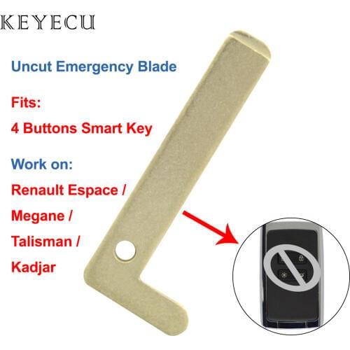 Keyecu 5× Smart Card 4 Buttons Car Key Blade for Renault Espace Megane Talisman Kadjar Emergency Insert Uncut Blanks Small Blade