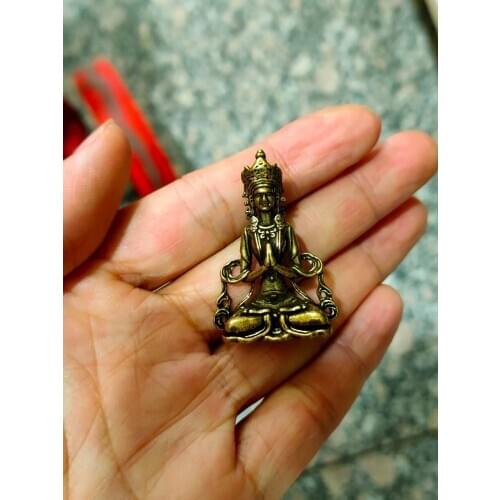 CHINA antique brass fengshui Green Tara small Statue Metal crafts family decorations Necklace pandent