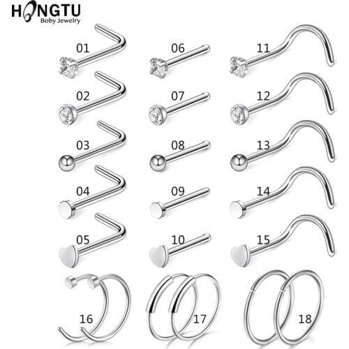 HONGTU Stainless Steel Nose Ring Studs Hoop for Women 20g Nose Ring CZ L Shape Nose Piercing Septum Piercing Body Jewelry Gift