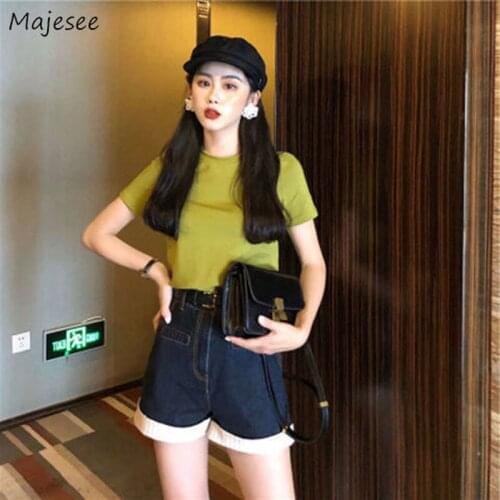 Sets Women Summer New Fashion Streetwear Design Shorts Denim Pockets Simple Student Outfits Harajuku Ladies Two Pieces Aesthetic