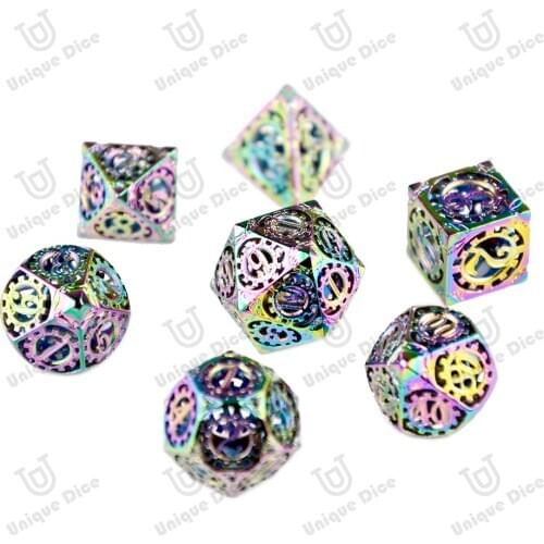 Colorful glare electroplating process, DND role-playing game dice, steampunk series D4-D20 polyhedron suit, hollow pure copper