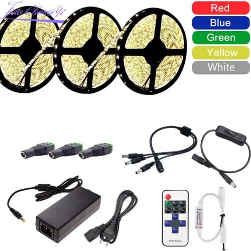 DC12V 5M-15M 2835 5050 LED Strip White / Blue / Red / Green Flexible Light Tape Single Color LED Strip Set+RF Control+Adapter