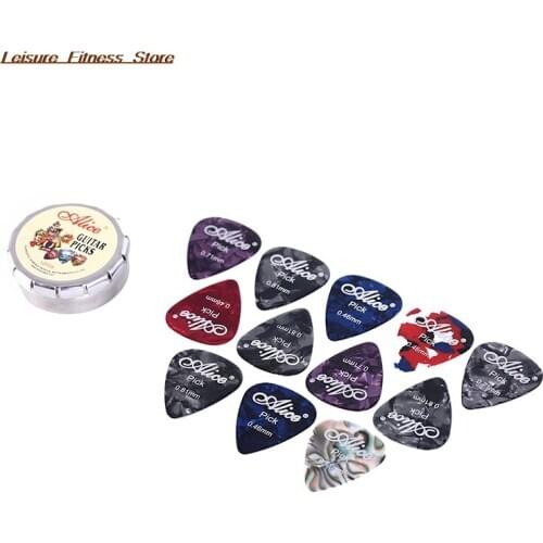 Guitar picks, 12 colorful plectrum in one cute round metal box, acoustic electric musical instrument guitar pick randomclor