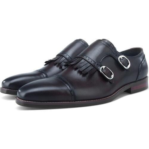 Double Monk Strap Social Shoes Men Dress Shoes Genuine Leather Loafers Wedding Shoes Male Business Shoes