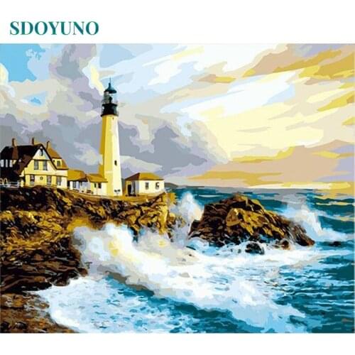 SDOYUNO Oil Paint By Numbers Kits Seascape Scenery Painting By Numbers On Canvas Frameless 60x75cm Handpaint DIY Draw Nmuber