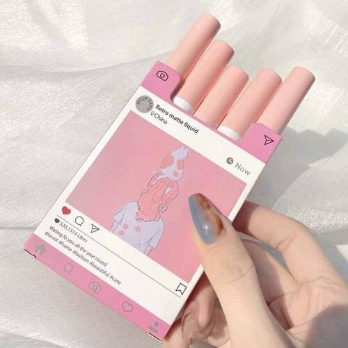 MUGE LEEN 5 Sticks Of Smoke Tube Lip Gloss Set Matte Velvet Lipstick Pen Suit Waterproof Lasting Sexy Red Lips Makeup Cosmetics