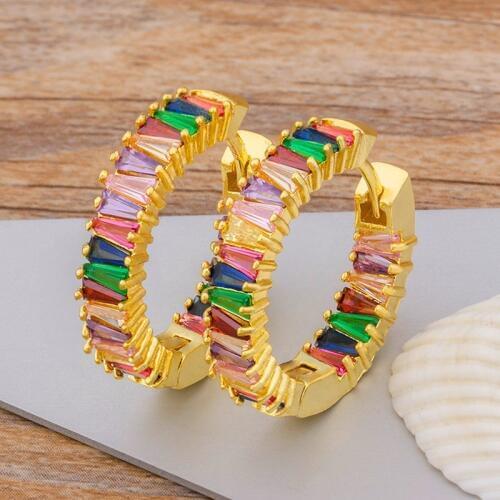 New Fashion Round Circle Rainbow Crystal Studs Korean Earrings For Women Geometric Gold Color Copper Earring Wedding Jewelry