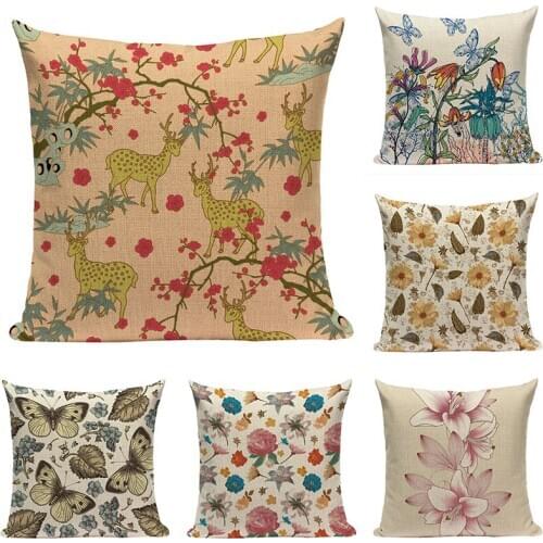 Flower Butterfly Throw Pillow Cover Decorative Sofa Pillow Case Floral Pillowcase 45cm*45cm Shabby Chic Landscape Cushion Cover