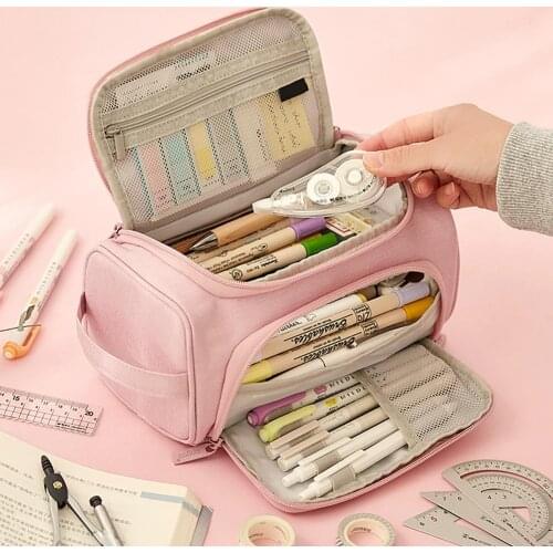 Pencil Bag Large Capacity Classic Pen Case Stationery Organizer Pouch Fold Canvas Stationery Storage Bag For Student