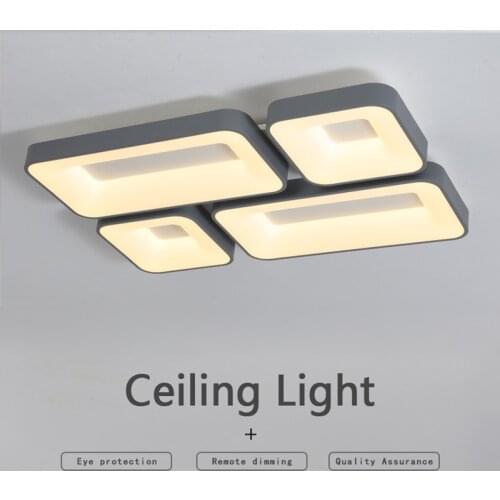 Modern Style Living Room Ceiling Light LED Rectangle Atmosphere Gray Wrought Iron Remote Control Tricolor Features Lamps