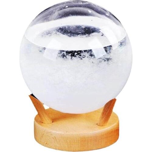 Storm Glass Weather Predictor with Wooden Base Small Weather Station for Desktop, Tables - Temperature Gauge Gifts