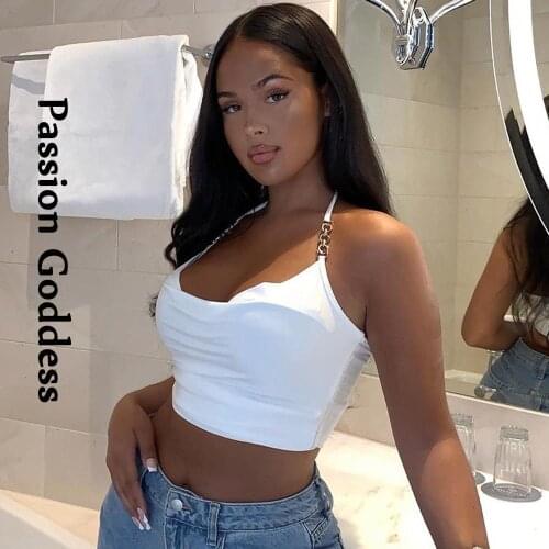 Sexy Party Women Bandage Cropped Top Metal Chain Strap Tank Vest Sleeveless Backless Blusa Bustier Lingerie Bralette Crop Tops