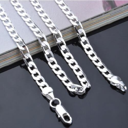 Silver 925 Necklaces for Men 6mm Width Chain Necklace Choker Collier Homme Sterling Jewelry Accessories (16inch-24inch)