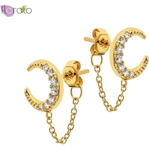 Moon/Star Exquisite Crystal CZ Stud Earrings 925 Silver Ear Needle Bohemian Style Fashion Jewelry For Women Birthday Gift