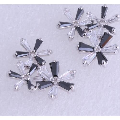 Exquisite Flower Mission Style Black Onyx & White Cubic Zirconia Silver Color Stud Earring for Women Free Gift Bag J0629