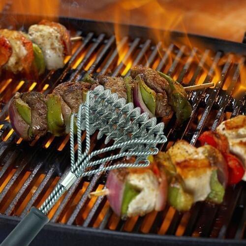 3 Heads BBQ Grill Cleaning Brush Stainless Steel Wire Barbecue Oven Grill Cleaning Brush With Handle Scraper BBQ Cleaner Tools