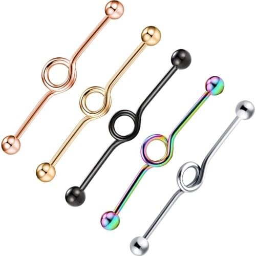 TIANCIFBYJS Long Stainless Steel Industrial Piercing Ear Cartilage Plug Tunnel Jewelry Earring Straight Ear Barbell Jewelry
