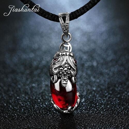 JIASHUNTAI Vintage 100% 925 Sterling Silver Red Garnet Gemstone Locket Classic Pendant Necklace Women Fine Jewelry