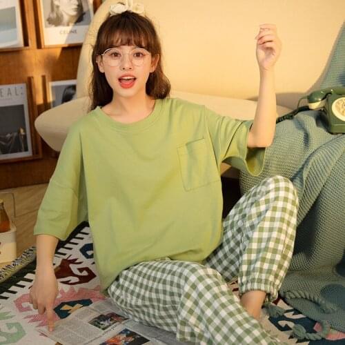 Leisure Female Summer Plus Size Short Sleeve Nightwear Kawaii Pajamas Set For Women Korean Fashion Red Stripe Cotton Sleepwear