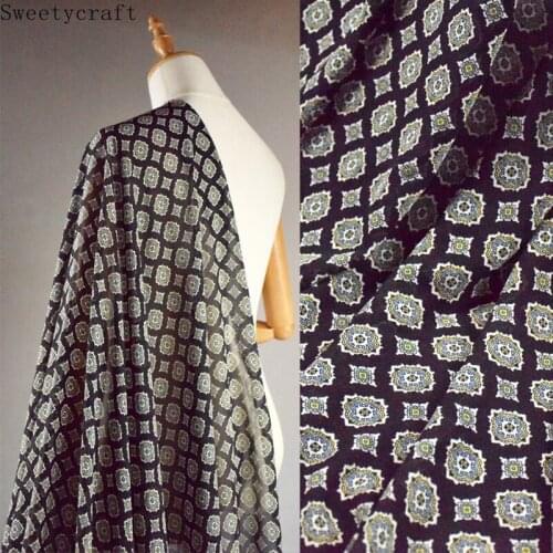 Black Geometric Rhombus Printed Chiffon Fabric DIY Sewing Summer Fashion Shirt Skirt Dress Womens Soft Fabric Material