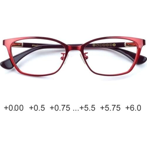 Women Durable Cat Eye Reading Glasses Red Metal