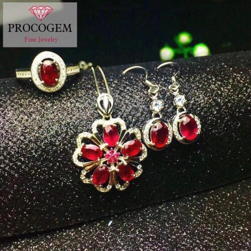 Natural Pigeon Blood Red Ruby three pcs Jewelry sets for Women Genuine gemstones Party gifts fine Jewelry sets S925 Silver #322