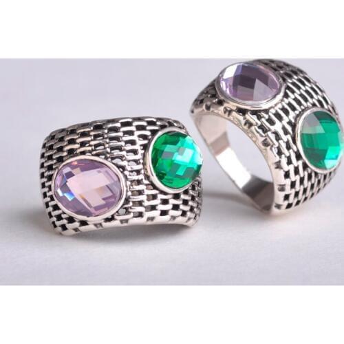 Blucome Vintage Green Wide Rings Bague Rhinestone Masculino Big Ring Brand Design Retro Women Lady Party Finger Rings Jewelry